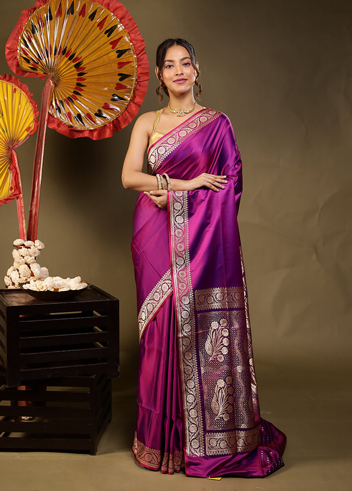 Purple Banarasi Silk Saree With Blouse Piece