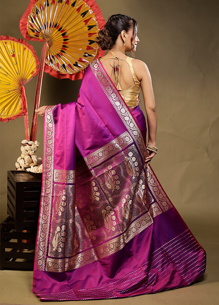 Purple Banarasi Silk Saree With Blouse Piece
