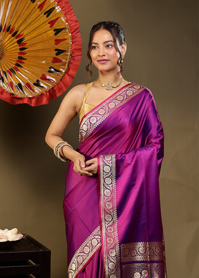 Purple Banarasi Silk Saree With Blouse Piece