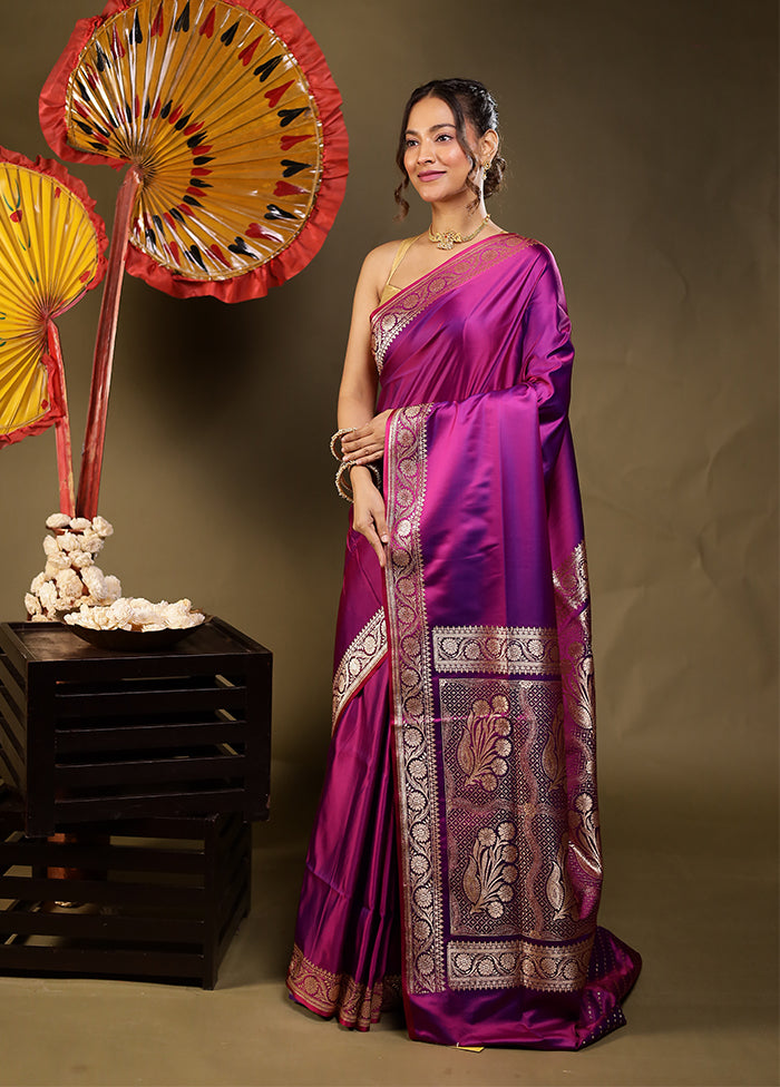 Purple Banarasi Silk Saree With Blouse Piece