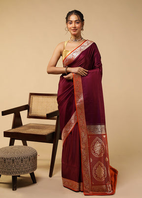 Purple Banarasi Silk Saree With Blouse Piece