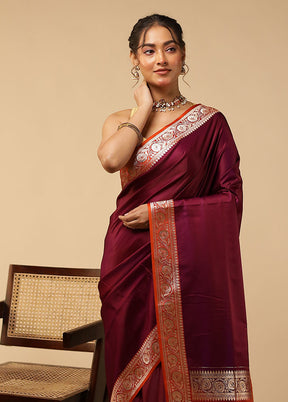 Purple Banarasi Silk Saree With Blouse Piece