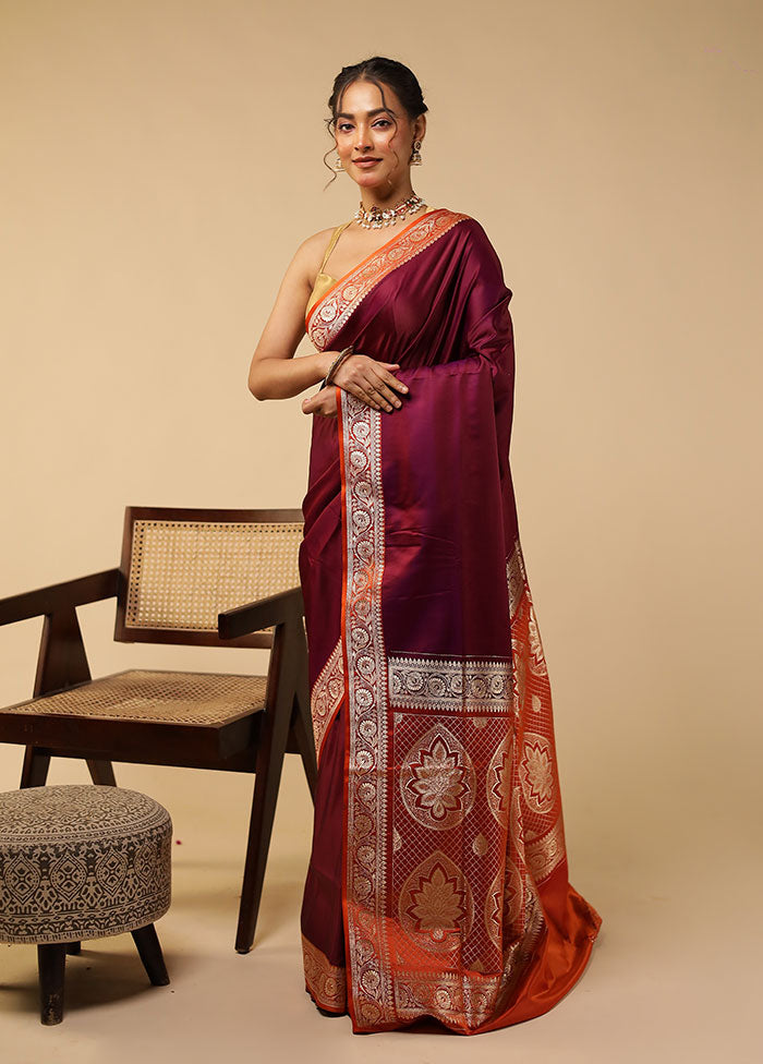 Purple Banarasi Silk Saree With Blouse Piece