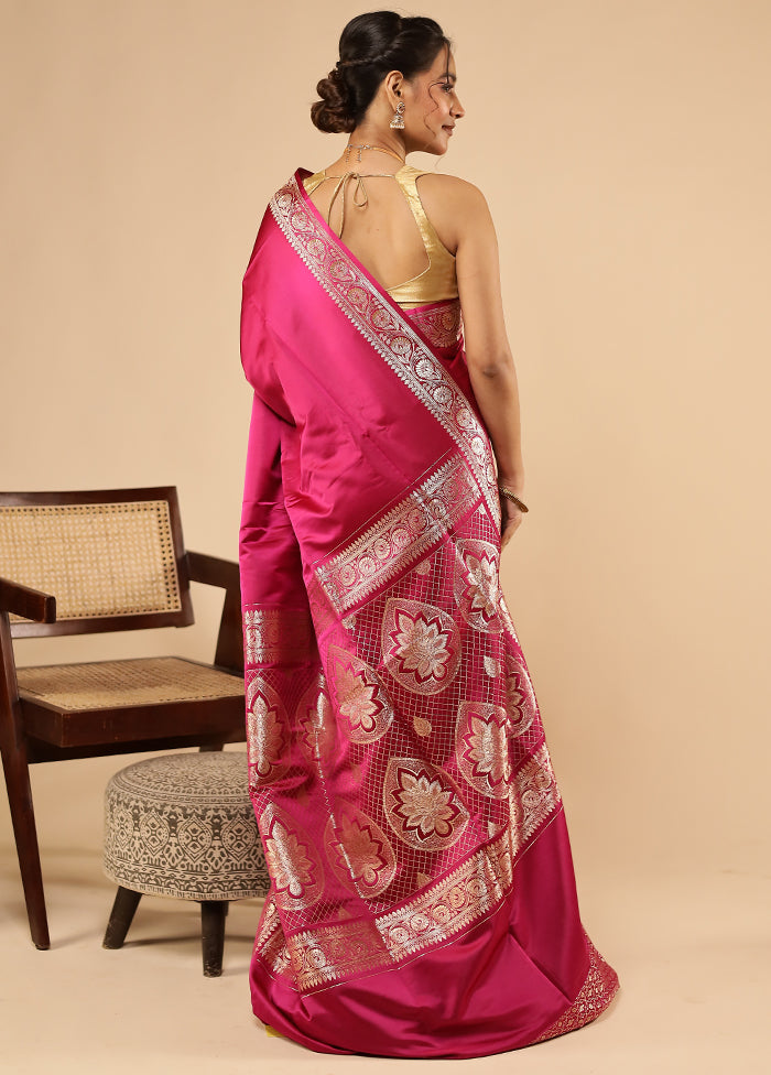 Pink Banarasi Silk Saree With Blouse Piece