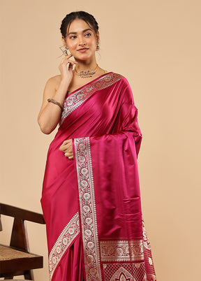 Pink Banarasi Silk Saree With Blouse Piece