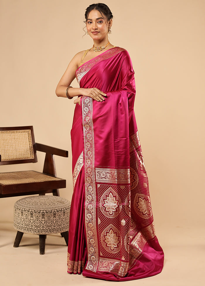 Pink Banarasi Silk Saree With Blouse Piece