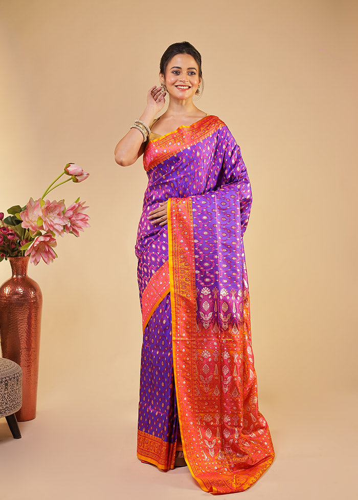 Purple Tanchoi Silk Saree With Blouse Piece