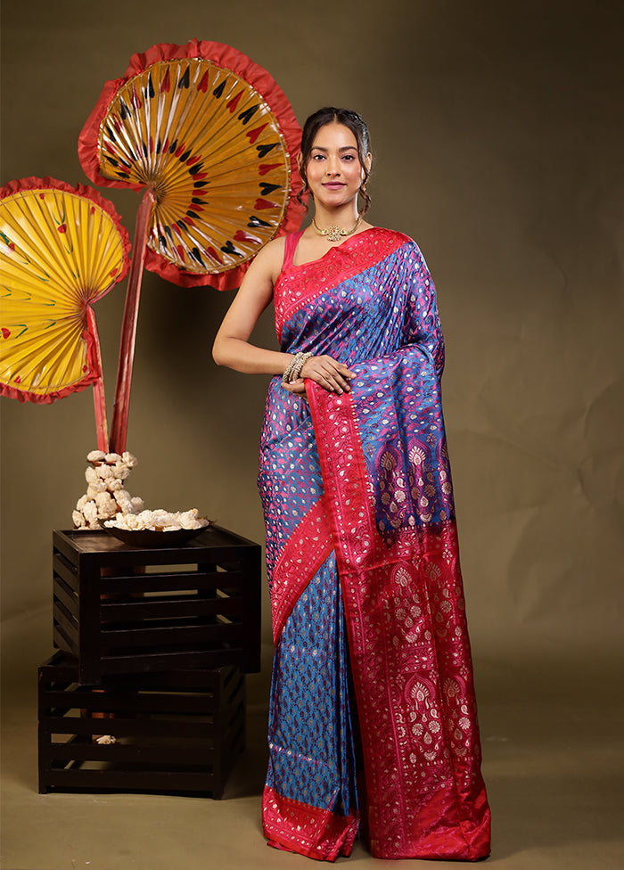 Blue Tanchoi Silk Saree With Blouse Piece