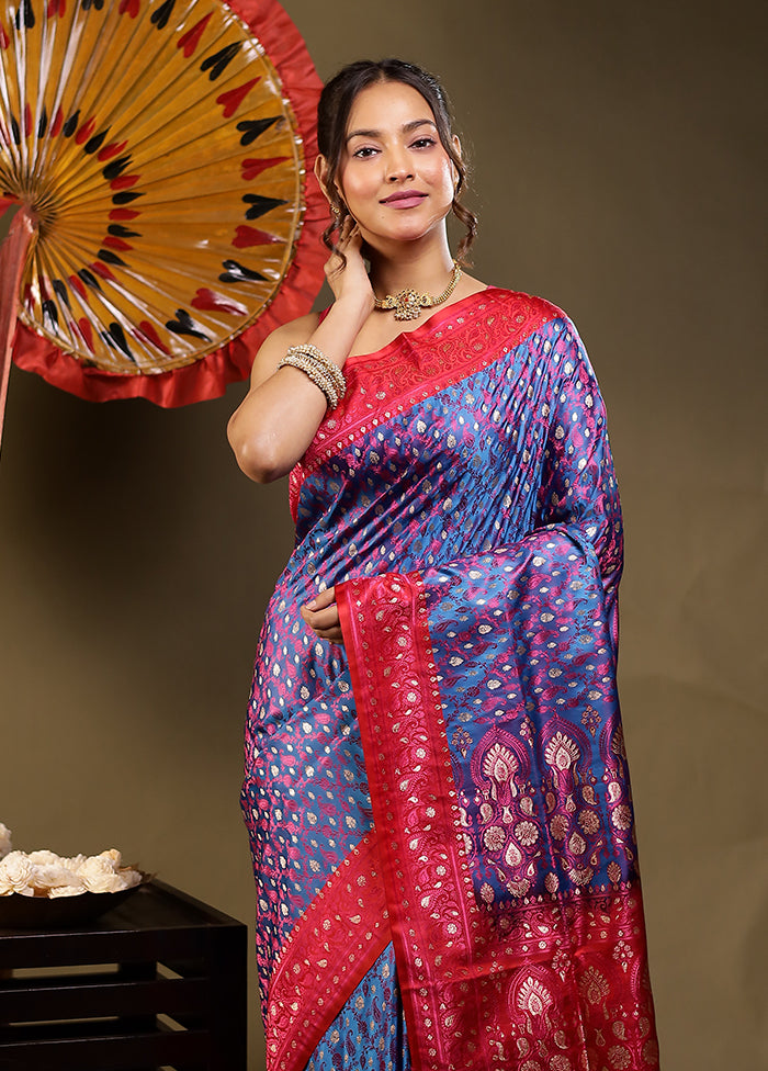 Blue Tanchoi Silk Saree With Blouse Piece