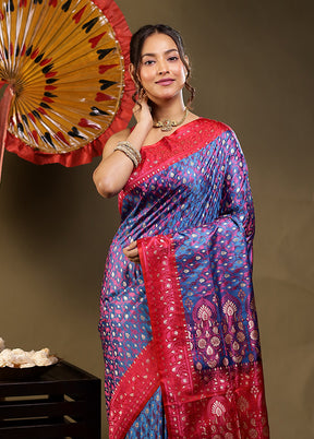 Blue Tanchoi Silk Saree With Blouse Piece