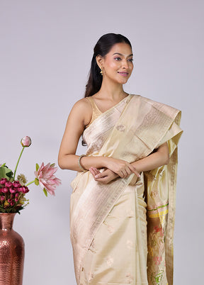 Cream Dupion Silk Saree With Blouse Piece