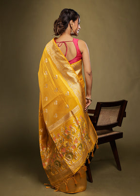 Yellow Dupion Silk Saree With Blouse Piece