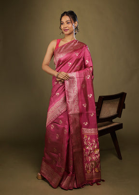 Pink Dupion Silk Saree With Blouse Piece
