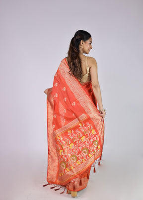 Orange Dupion Silk Saree With Blouse Piece