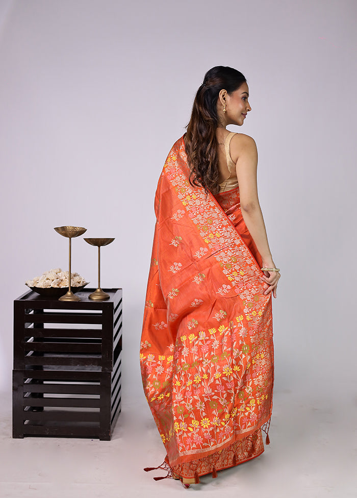 Orange Dupion Silk Saree With Blouse Piece