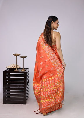 Orange Dupion Silk Saree With Blouse Piece