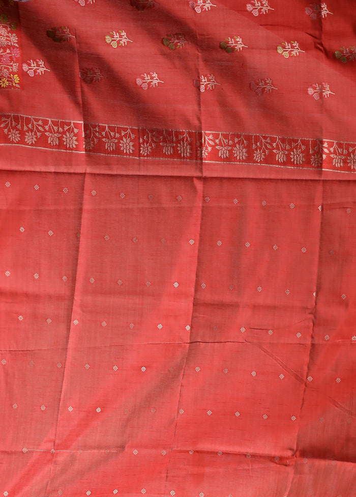 Red Dupion Silk Saree With Blouse Piece