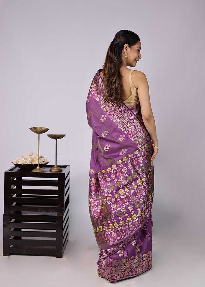 Purple Dupion Silk Saree With Blouse Piece