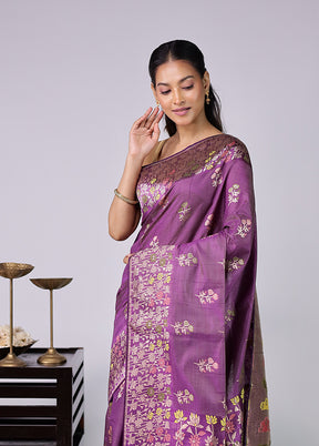 Purple Dupion Silk Saree With Blouse Piece