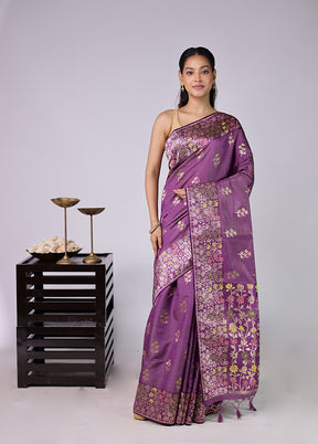 Purple Dupion Silk Saree With Blouse Piece