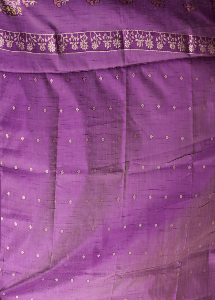 Purple Dupion Silk Saree With Blouse Piece