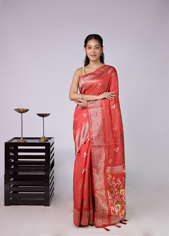 Orange Dupion Silk Saree With Blouse Piece