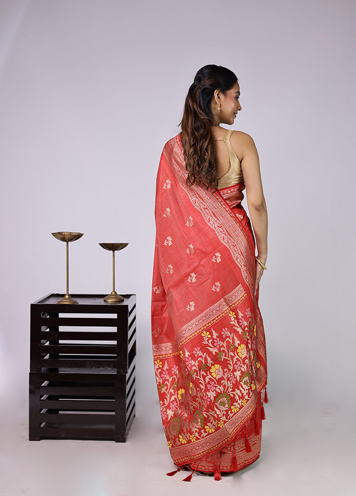 Orange Dupion Silk Saree With Blouse Piece
