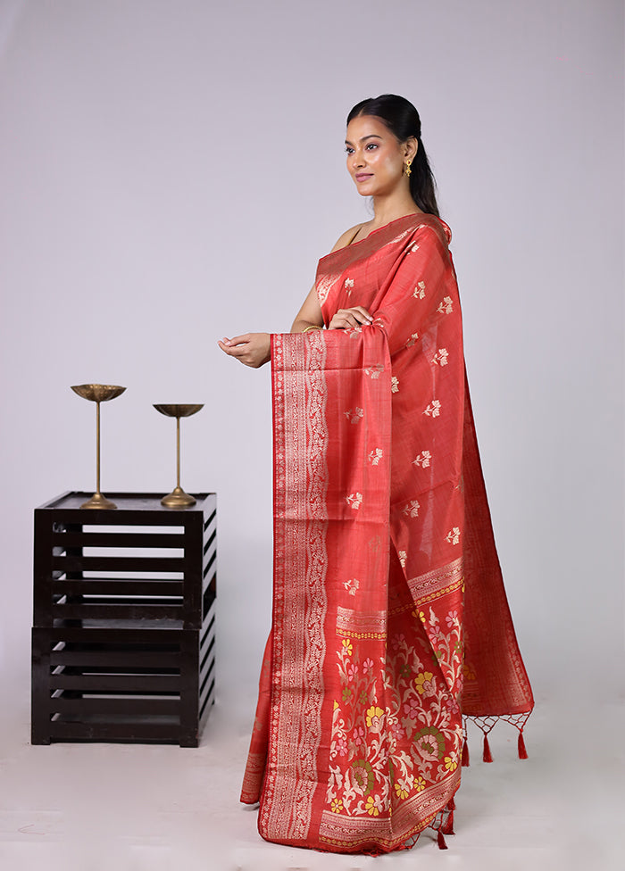 Orange Dupion Silk Saree With Blouse Piece
