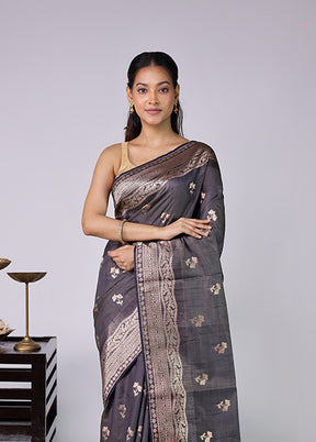 Grey Dupion Silk Saree With Blouse Piece
