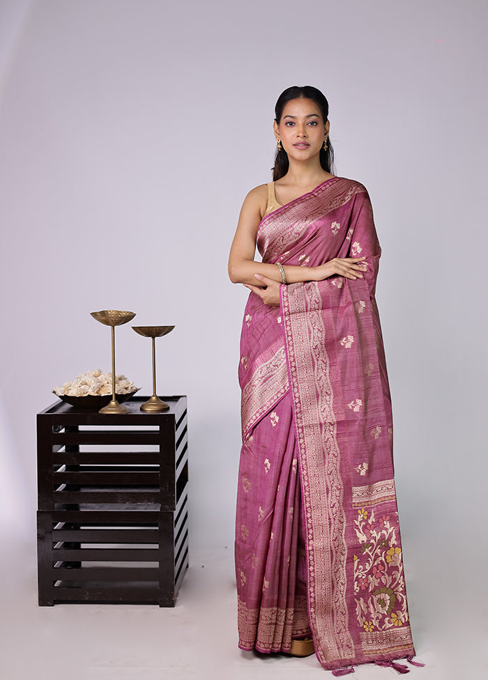 Purple Dupion Silk Saree With Blouse Piece