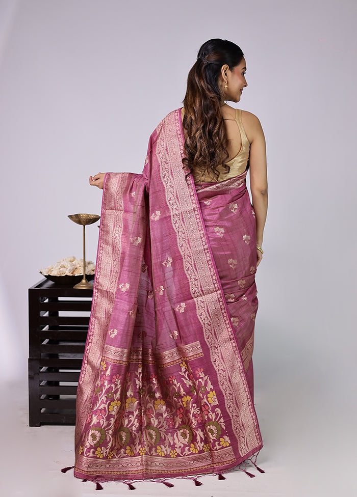 Purple Dupion Silk Saree With Blouse Piece