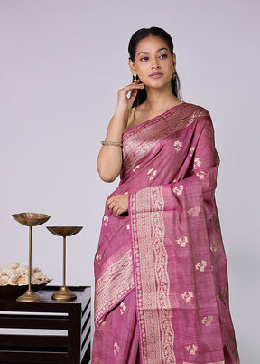 Purple Dupion Silk Saree With Blouse Piece