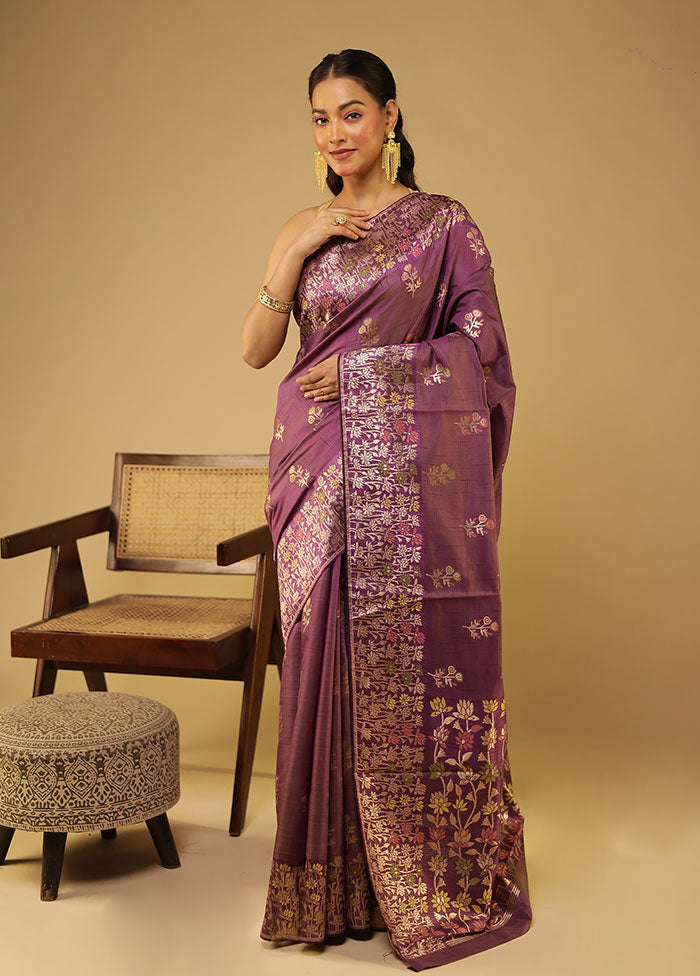 Purple Dupion Silk Saree With Blouse Piece
