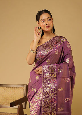 Purple Dupion Silk Saree With Blouse Piece
