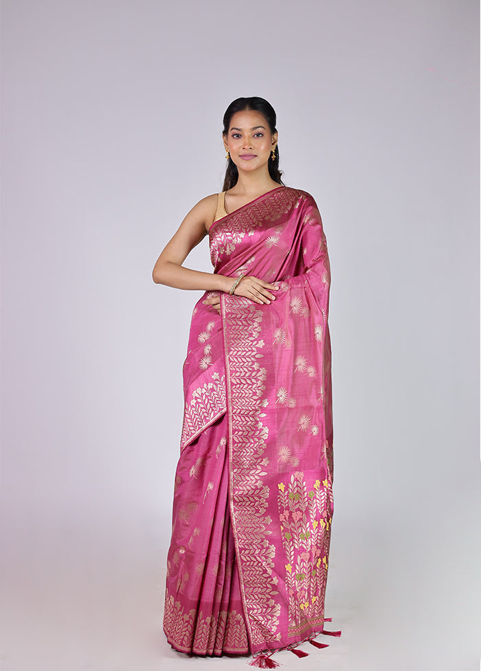 Pink Dupion Silk Saree With Blouse Piece