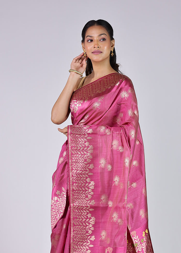 Pink Dupion Silk Saree With Blouse Piece