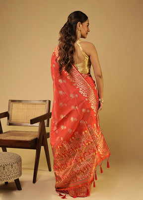Orange Dupion Silk Saree With Blouse Piece