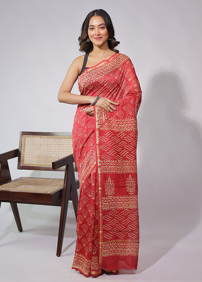 Red Chanderi Silk Saree With Blouse Piece