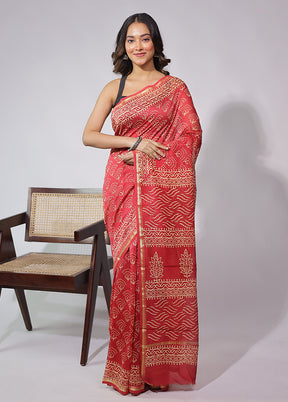 Red Chanderi Silk Saree With Blouse Piece