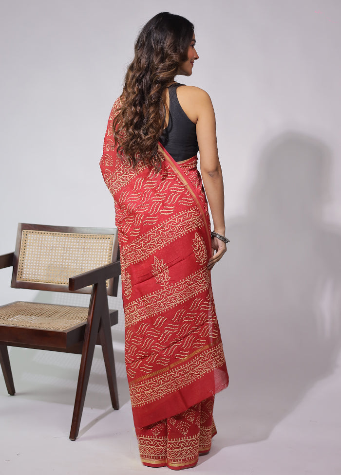 Red Chanderi Silk Saree With Blouse Piece