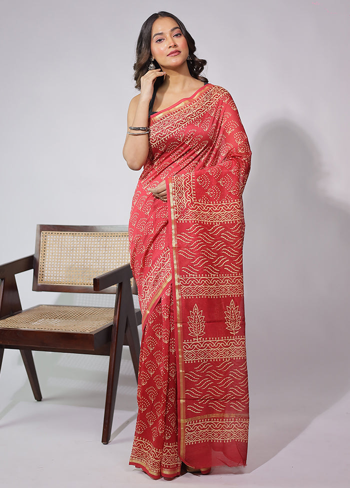 Red Chanderi Silk Saree With Blouse Piece