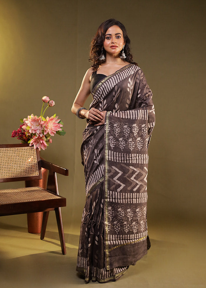 Grey Chanderi Silk Saree With Blouse Piece