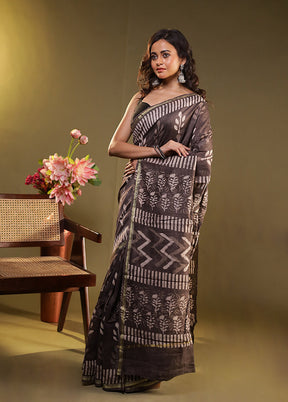 Grey Chanderi Silk Saree With Blouse Piece