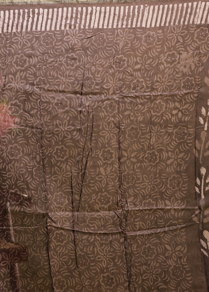 Grey Chanderi Silk Saree With Blouse Piece