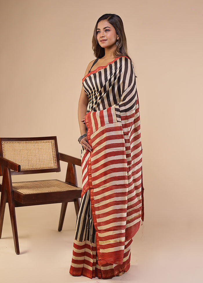Black Chanderi Silk Saree With Blouse Piece