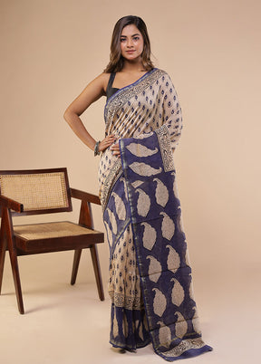 Cream Chanderi Silk Saree With Blouse Piece