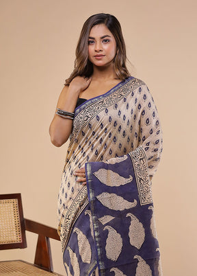 Cream Chanderi Silk Saree With Blouse Piece