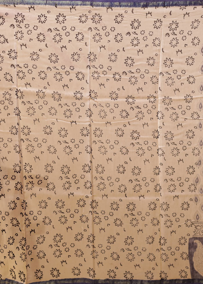 Cream Chanderi Silk Saree With Blouse Piece