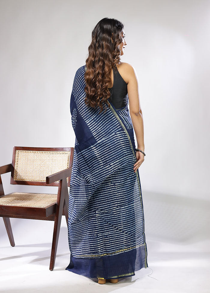 Blue Chanderi Silk Saree With Blouse Piece