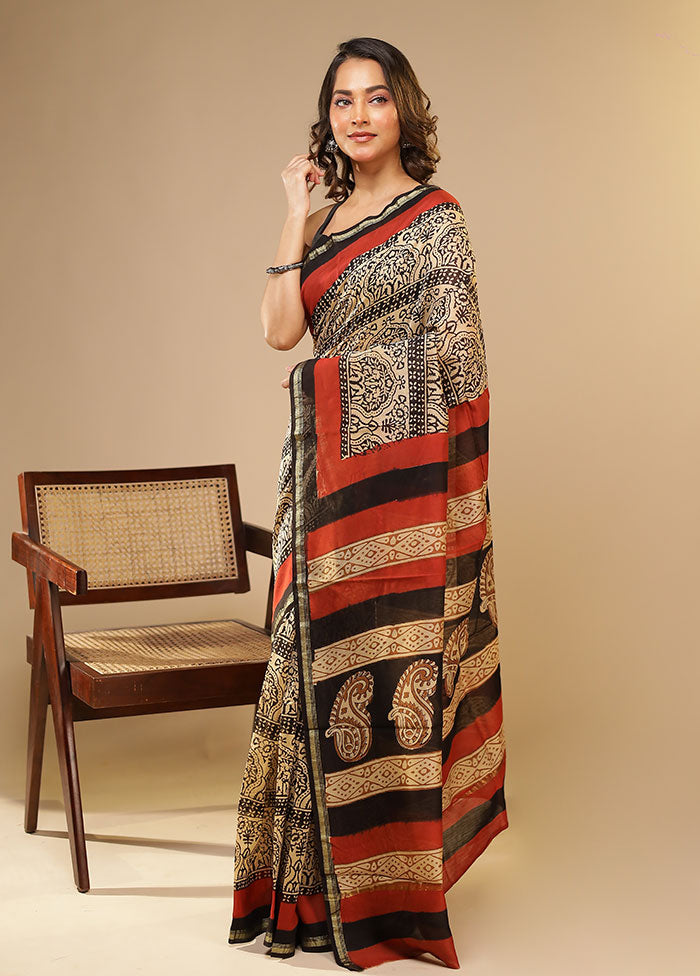 Cream Chanderi Silk Saree With Blouse Piece